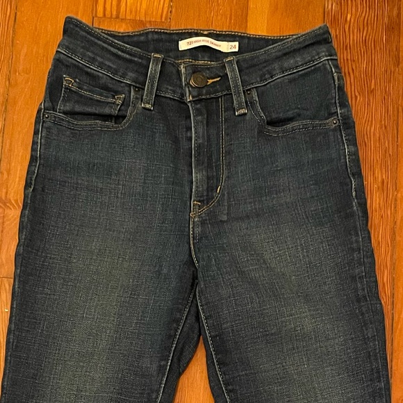 LEVIS 721 HIGH RISE SKINNY WOMENS DENIM BLUE JEANS HEMMED 24 - Picture 6 of 15